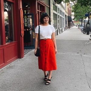 Vintage-inspired red midi skirt